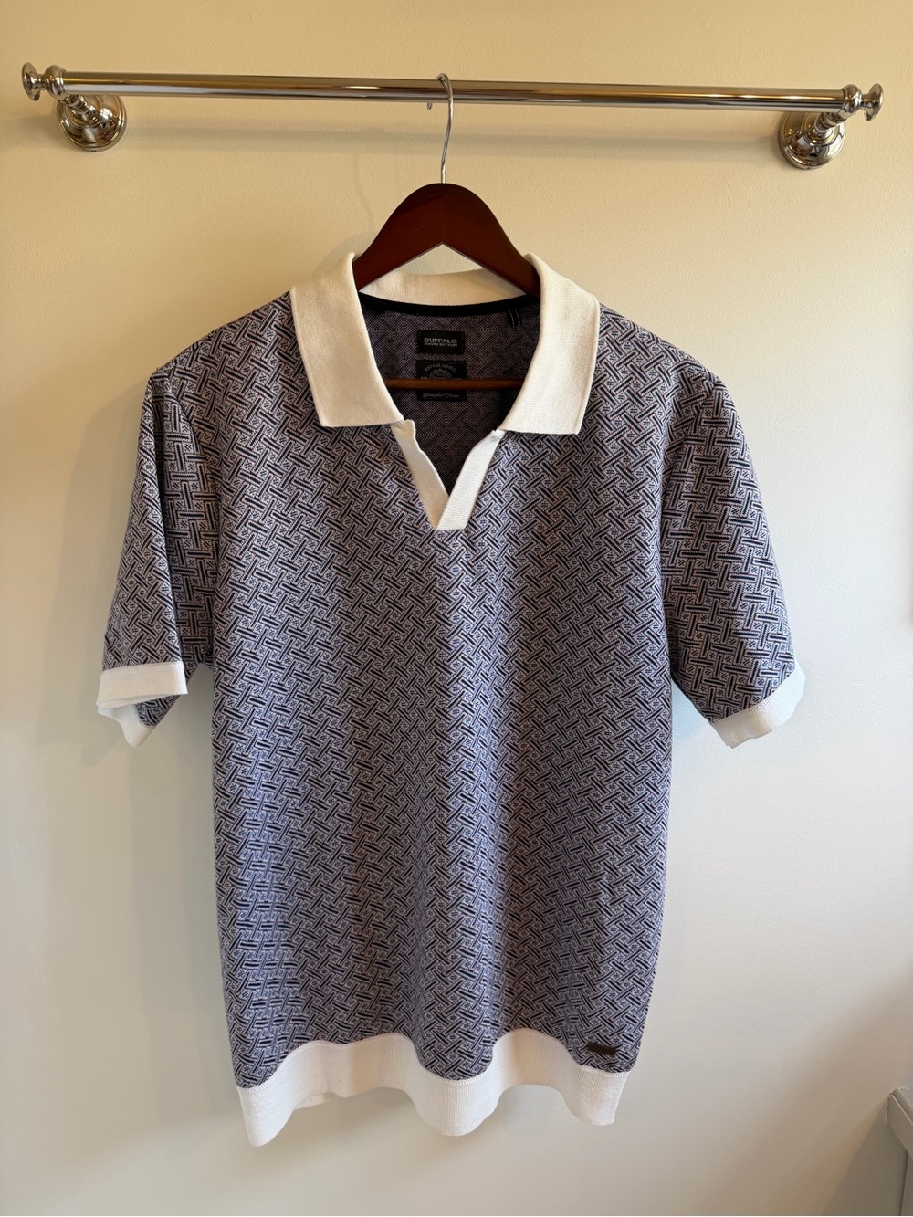 Buffalo David Bitton Men's Navy Patterned Polo with White Trim